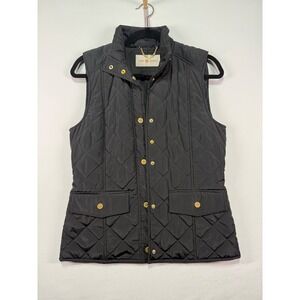 Tory Burch Quilted Black Vest Gold Hardware Chain Detail Women's Size S P